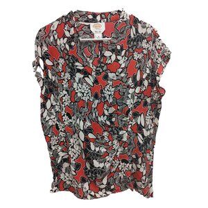 Vintage 90s Talbots Womens Faux Wrap Blouse Size 16 Multi Floral Silk Crinkle